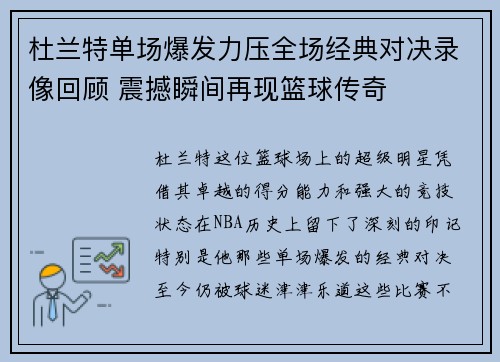 杜兰特单场爆发力压全场经典对决录像回顾 震撼瞬间再现篮球传奇